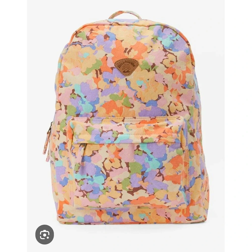 Billabong Schools Out Medium 20L Backpack Floral Canvas Pastel Multi Color Bag